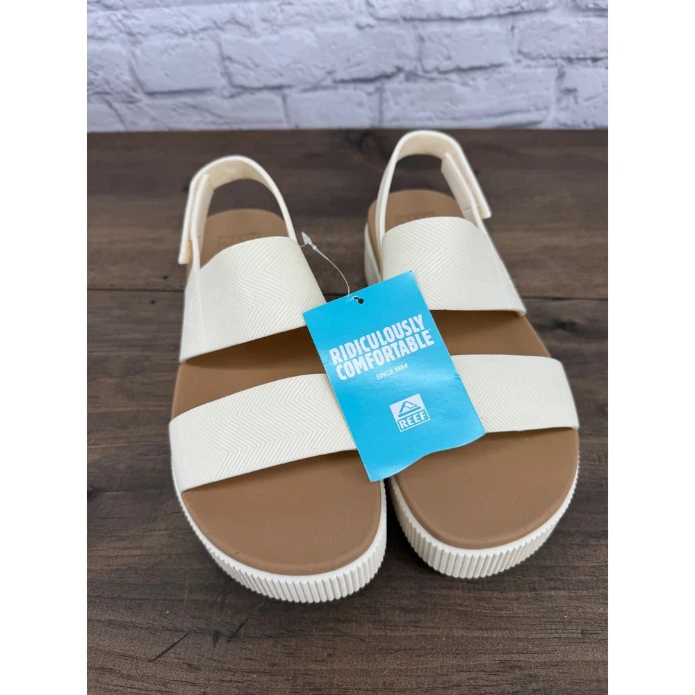Reef Water Vista Higher Platform Sandals Women 10 Cloud White Tan Comfort NEW